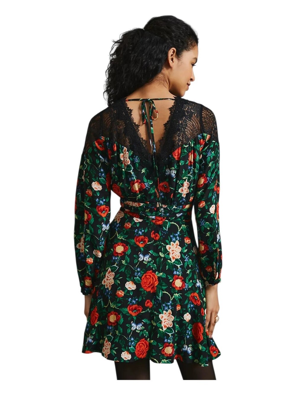 Anthropologie NWT Lacy V Neck Mini Dress Size 8 Black Floral Retail $160